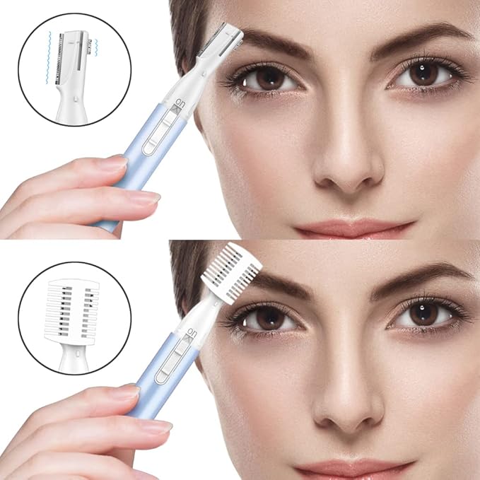 Funstant Eyebrow Trimmer, Precision Electric Eyebrow Razor for Women Battery-Operated Facial Hair Remover with Comb No Pulling Sensation Painless for Face Chin Neck, Upper-Lip, Peach-Fuzz