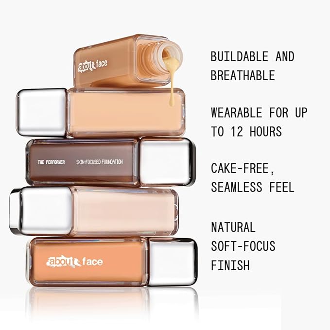 about-face THE PERFORMER Skin-Focused Foundation D3Neutral – Medium Coverage, Long-Wear, Breathable & Buildable Base – Clean, Vegan, Hydrating Formula with Blue Agave & Chlorella – 1.08oz