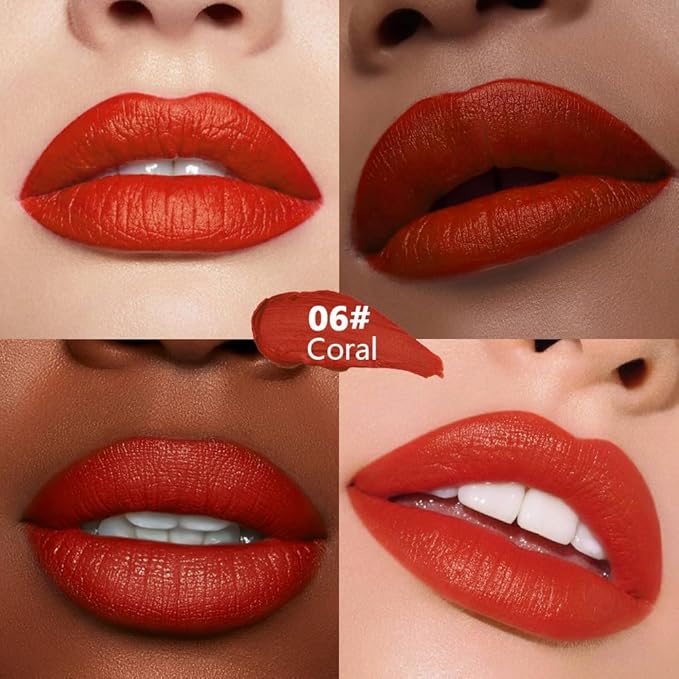 Warm Coral Matte Lipstick - Lip Crayon & Face Paint Stick for Women, Smooth Pigmented for Everyday Halloween Birthday Party Wear, Younger-Looking Lip Makeup, Labial con color para uso diario 06