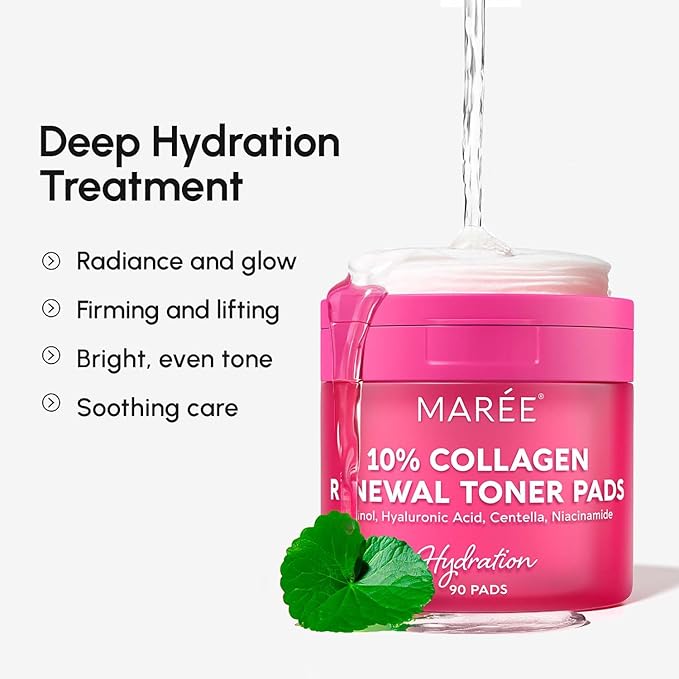 MAREE Collagen Acne Clearing Polishes - Toner Pads with Retinol - Minimizing Wrinkle Zero Pore Pads - Hydrating Toning Collagen Pad with Retinol & Centella Device - Anti Aging Brightening Wipes