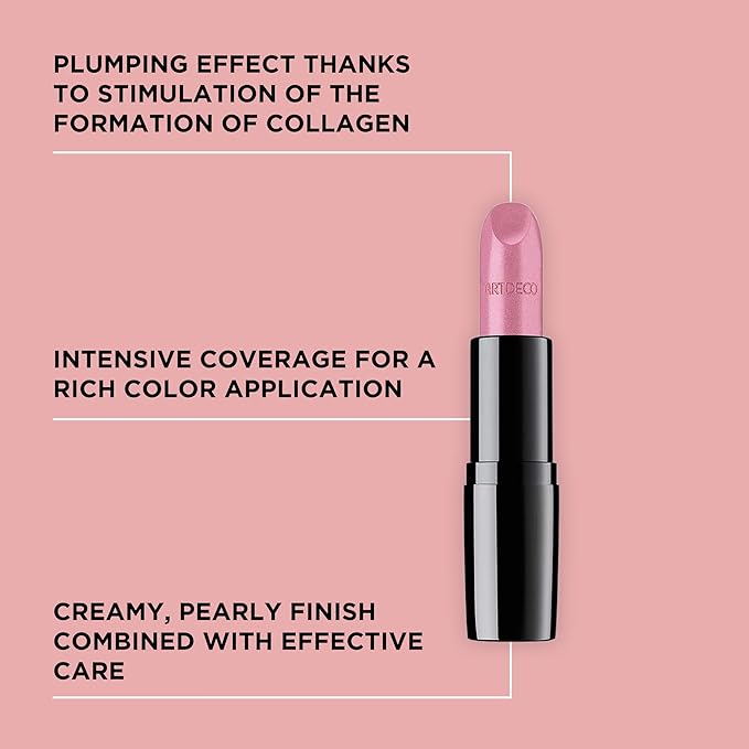 ARTDECO Perfect Color Lipstick - Frosted Rose - Glide-On Lipstick with Rich Color & Plumping Effect - Creamy, Pearly Finish - Hyaluronic Acid - Long Lasting - Lip Plumper - Lip Care - Makeup - 0.14 Oz