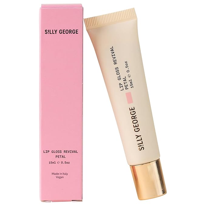 Silly George Lip Gloss Revival - Glossy Hydrating Glaze with Peptides, Shea Butter, & Moisturizing Argan, Macadamia, Babassu Oil for Dry Lips, Clean Beauty Products, Petal, 15ml Tubes