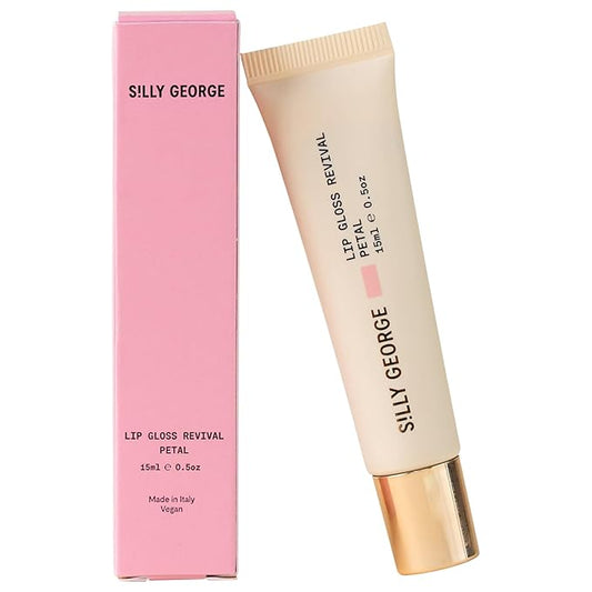 Silly George Lip Gloss Revival - Glossy Hydrating Glaze with Peptides, Shea Butter, & Moisturizing Argan, Macadamia, Babassu Oil for Dry Lips, Clean Beauty Products, Petal, 15ml Tubes