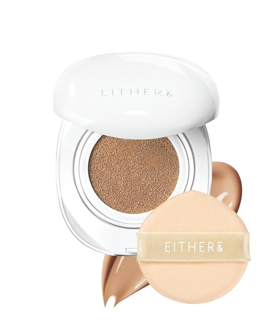 EITHER& Glow Pixel Cushion, 62% Skincare-Infused Foundation for Radiant Glass Skin, No Oxidation, 100H Long-Wear, Lightweight Buildable Korean Cushion (25.5P Tan, 12g)
