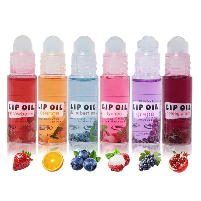 Kaely 6Pcs Mini Roll On Kids Lip Gloss, Fruit Flavored Lipgloss Set for Girls & Teens Party Favors, Hydrating & Moisturizing Lip Gloss Oil Makeup, Birthday Christmas Gifts, Vegan & Cruelty-Free