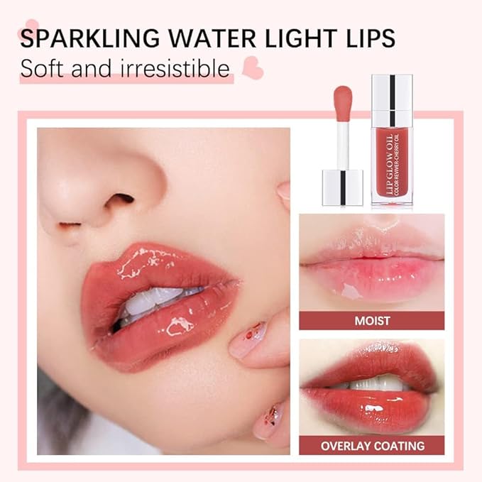 GECOMO Hydrating Lip Glow Oil, Moisturizing Lip Glow Oil, Nourishing Glossy Transparent Lip Oil, Plumping Lip Oil, Lip Balm, Non-sticky Tinted Toot Lip Balm for Lip Care (CLEAR) 0.2 OZ