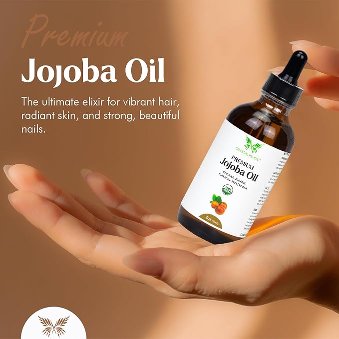 Celestial Psyché USDA Certified Organic Jojoba Oil (4 Oz) 100% Pure Natural, Chemical-Free, Hexane-Free, Hair Growth, Scalp Care, Skin Hydration, Nails Natural Beauty Enhancement, Anti-Aging