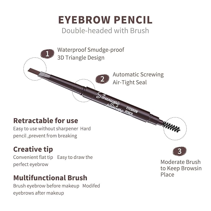 Berinist 12pcs Grey Waterproof Eye Brow Pencils for Women, Retractable Dual-End Eyebrow Pencil with Brush, Triangular Tip Design, Easier to Define and Fill in Eyebrows for Natural Brow Shape