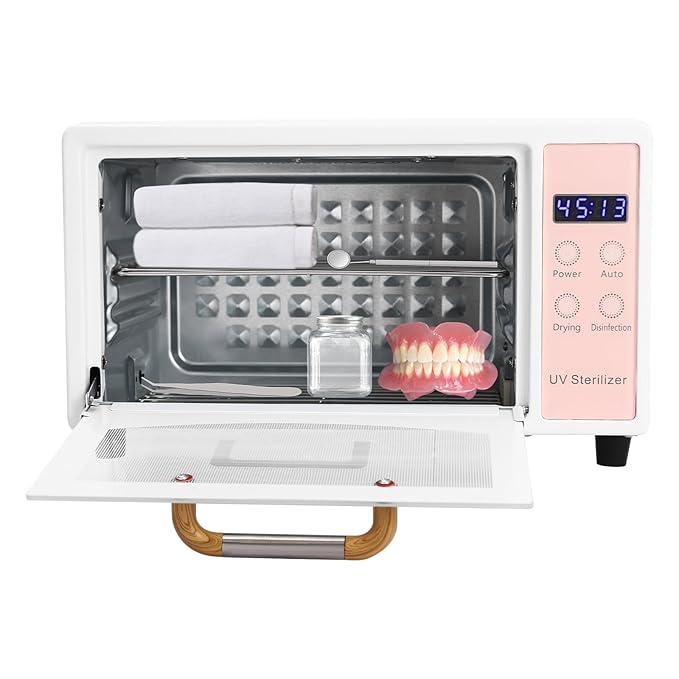 10L Nail Tool Cleaning Machine, High Capacity Nail Care Tools Drying Box Multi-Functional Manicure Tool Cleaning Cabinet for Home Use, Barbers, Beauty Salons, and Spas (White+Pink)