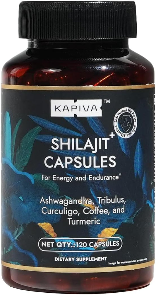 Organic Himalayan Shilajit Resin Extract with Ashwagandha & Turmeric-400mg Max Potency, Lab Tested Pure Shilajit for Men & Women, 85+ Trace Minerals, Immune Support, Energy, 2 Month Supply-120 Capsule