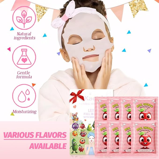 CAKAILA 8 Pack Cherry Face Mask,Pink Face Masks Skincare Spa Day Kit Supplies,Spa Party Favors for Women,Sheet Facial Mask Skincare Gifts Set,Moisturize Soothe for All Skin Types