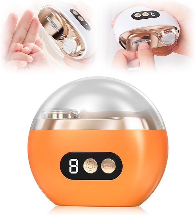 Multi-Functional Electric Nail Trimmer, 2025 Upgraded 2 in 1 Electric Polishing Automatic Nail Clippers, Electric Nail Clipper with 3 Speed Levels, Safe and Convenient Nail Trimmer (Orange)
