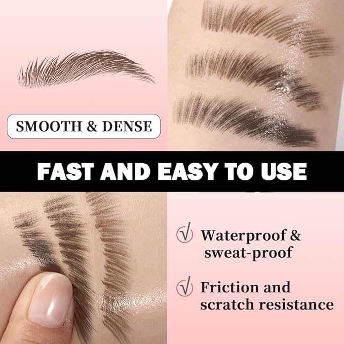 Tawny Brown Liquid Eyebrow Filler Pen for Women, Long-Lasting Waterproof Eye Brow Pen for Hairlike Strokes, Eye Brow Makeup Kit Sweat Smudge-Proof Brows Pencil for Natural Defining, with Eyebrow Brush