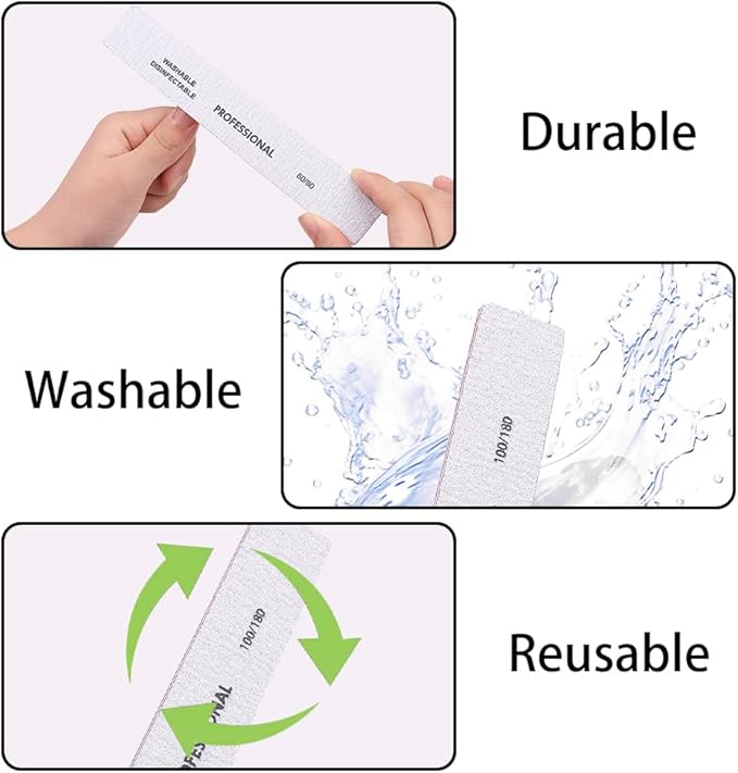 Klimonla 25PCS Professional Rectangular Emery Board Nail Files, 80/80 Grit Dual-Sided Buffer, Reusable Nail Filing Tools for Natural & Acrylic Nails, Home & Salon Manicure Supplies