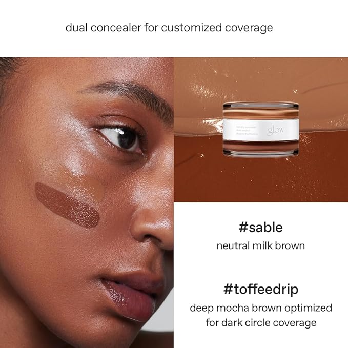 glow not dry concealer #sable #toffeedrip | covers under-eye circles & blemishes | full-coverage | dual-color&use | melt-in texture | 0.4 oz