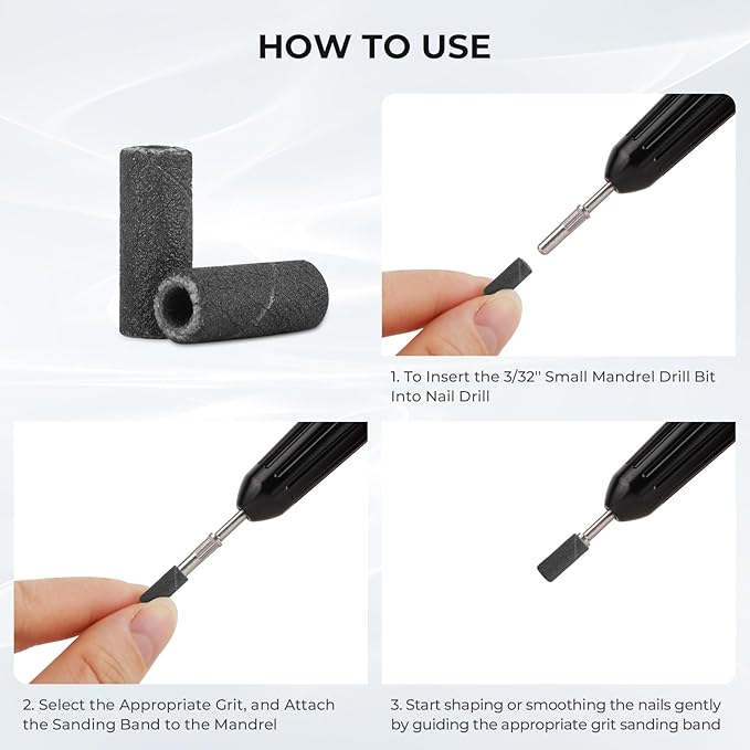 Lavinda 80 Piece Small Sanding Bands Nail Drill Bit, Fine Sanding Bands for Nail Drill with 3.1mm Mandrel Bit for Acrylic Nails Gel Removing Shaping Polishing Nail Salon Use (180 Grit, Black)