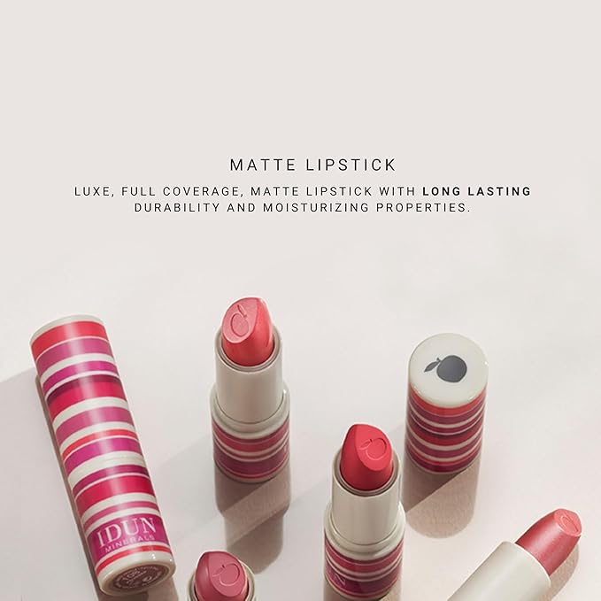 IDUN Minerals Matte Lipstick - Vegan Formula - Highly Pigmented - Rich Color Payoff - Long Lasting Wear - Suitable For All Skin Types - Jungfrubar - 0.14 Oz, Brownish Red, (I0096060)