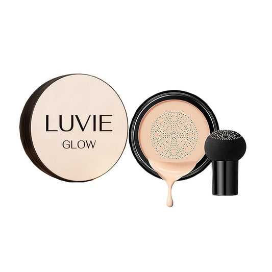 2026 Luvie Glow Foundation Cushion, Mushroom Head Air Cushion CC Cream,Long Lasting Matte Concealer for All Skin Types (WARM)