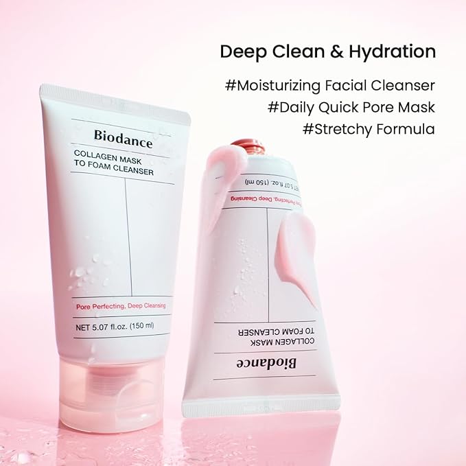 BIODANCE Collagen Mask To Foam Cleanser, Pink Face Wash for Women, 2-in-1 Pore Mask and Hydrating Foaming Facial Cleanser for Sensitive Skin, Oily Skin, Korean Skincareㅣ5.07 fl. oz. (150 ml)