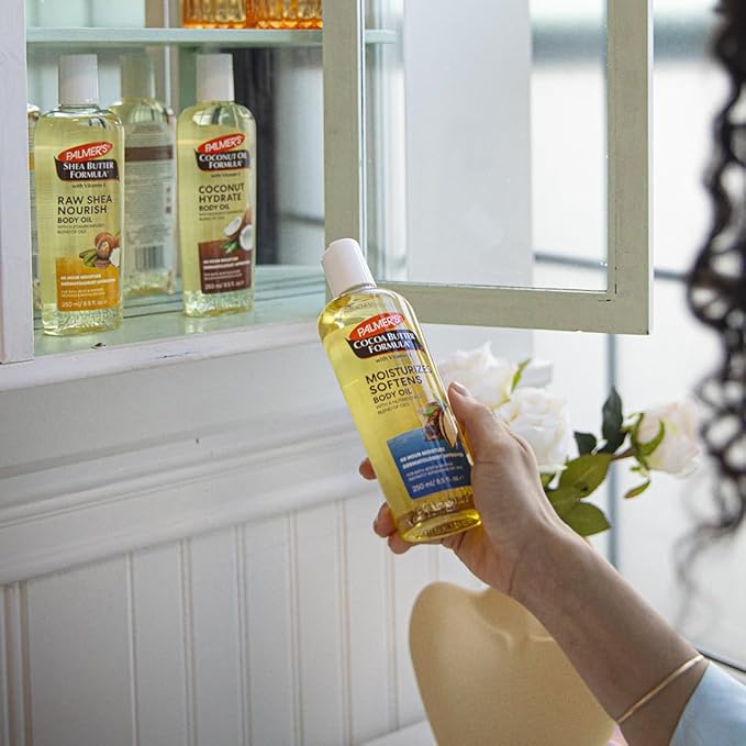 Palmer's Body Oil Variety Pack, Cocoa Butter, Coconut, and Shea, Dermatologist Approved, Instant Absorption, Bath, Body & Shower, 3 Pack (8.5 oz x 3)