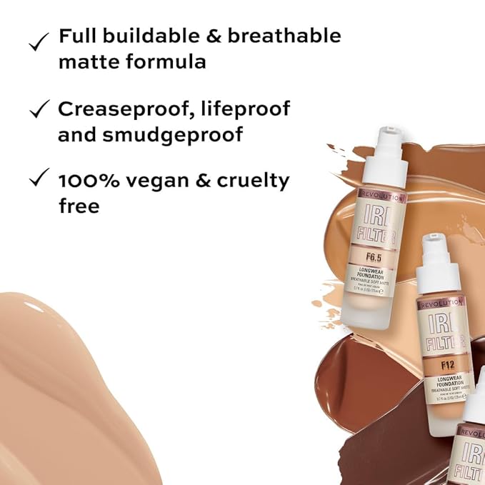 Revolution, IRL Filter Longwear Foundation, Soft & Breathable Formula, Medium to Full Coverage, Matte Finish, F5, 0.7 fl oz