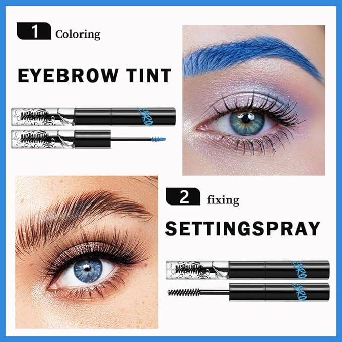 2in1 Semi-Permanent Eyebrow Gel & Lamination Gel, Eeybrow and Lash Gel, Lightweight and Waterproof Tinted Brow Gel For Up To 24HR Hold, Built-In Styling Comb - Clear Eyebrow Gel(05#Blue)