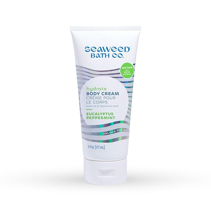 Seaweed Bath Co. Hydrate Body Cream - Eucalyptus Peppermint - Hydrating Scented Moisturizer for Body and Hands - With Vitamin E, Hyaluronic Acid and Shea Butter for Dry Skin - 6 oz