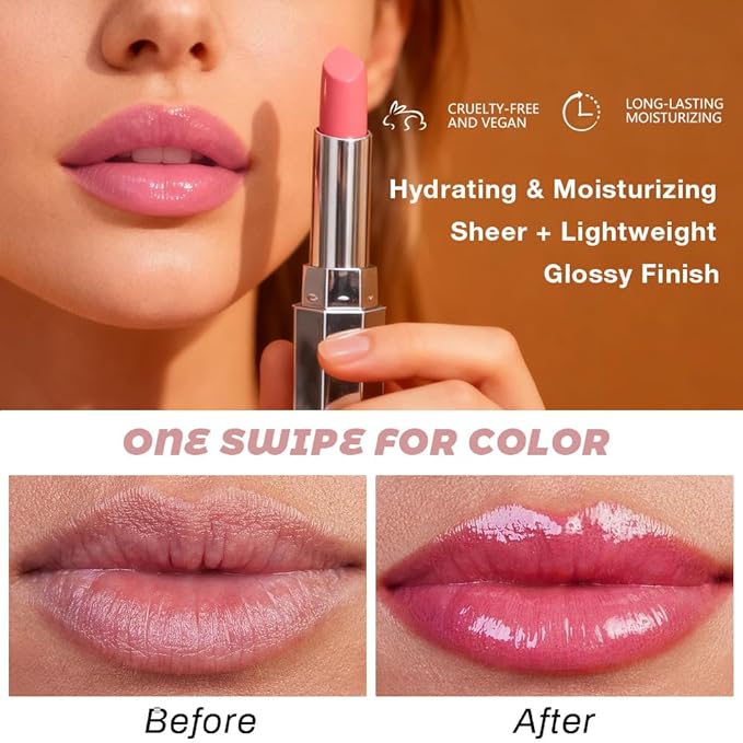 Lip Tinted Lipstick, Moisturizing Shine Balm, Glossy Finish, All Skin Tones (05&06, 1Pcs (Pack of 2))