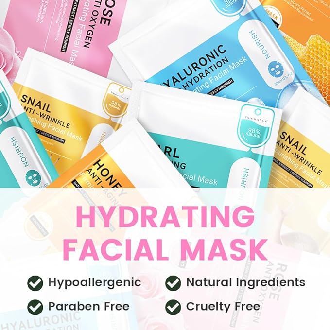 CAKAILA 8 Pack Rose Face Mask,Pink Face Masks Skincare Spa Day Kit Supplies,Spa Party Favors for Women,Sheet Facial Mask Skincare Gifts Set,Moisturize Soothe for All Skin Types