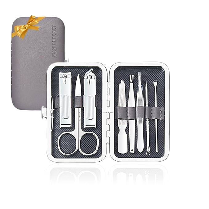 Nail Clippers Set, Manicure Grooming Care Tools Kit: Fingernail Clipper & Toenail Pedicure Cutter, Mini Nail Trimmer Kit with Travel Case Gifts for Men, Women (Grey)