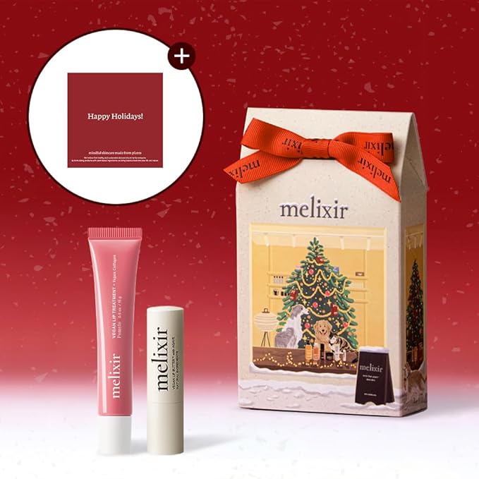 Melixir Vegan Lip Care Duo, Holiday Gift Set for Women, Christmas Stocking Stuffers, Hydrating Tinted Chapstick & Lip Gloss, Collagen & Shea Butter for Dry Lips, Trendy Lip Balm Kit for Teen Girls