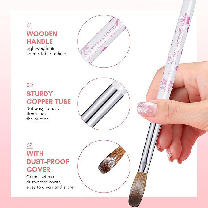 DAIXIANGER 5Pcs Flower Acrylic Nail Brush Set, Size 8/10/12/14/16, Professional Nail Brushes for Acrylic Application Powder & Nail Extension, 3D Nail Carving Tools for DIY Home Salon Manicure-White