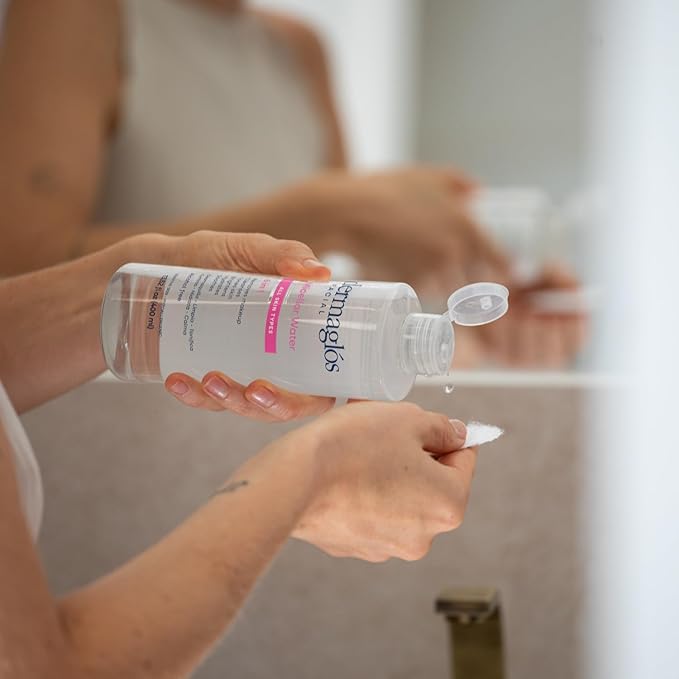 Dermaglos Micellar Water for All Skin Types Even Sensitive | All In 1 Hydrating Facial Cleanser & Makeup Remover, Brightening, Soothing, Gentle Face Toner | Alcohol-Free Formula | 13.52 Fl Oz