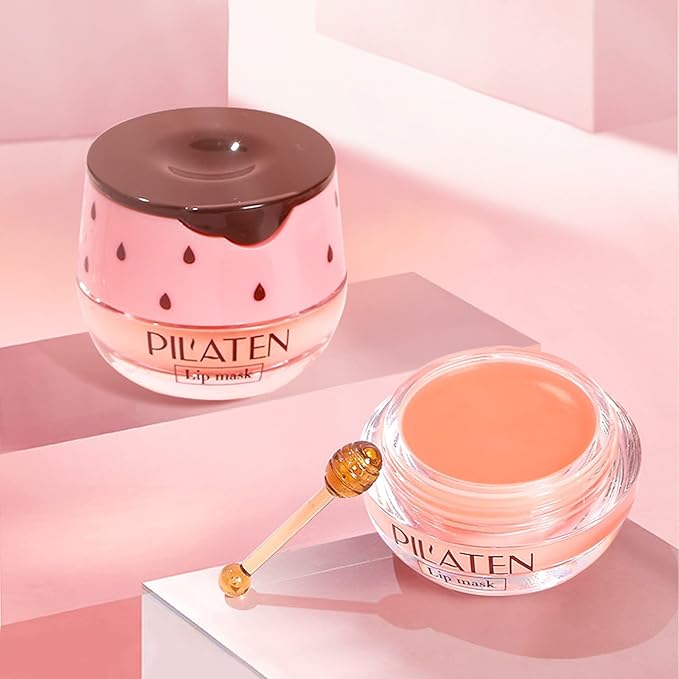 Bee Lip Balm Honey Pot, 4 Pack Honey & Strawberry Lip Mask Propolis Lip Mask Moisturizing Hydrating Prevention Dry and Cracked Lip Scrubs Exfoliator (2 Honey+2 Strawberry) (D#)