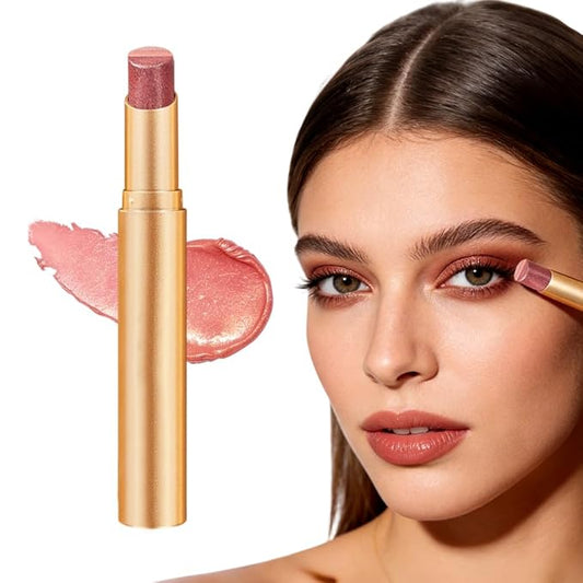 3 Color Eyeshadow Stick, Gradient Cream Eye Shadow Makeup, Waterproof Glitter Highlighter Stick, Portable Long Lasting Glitter Shadow for Women (Fine Shimmer Rose)