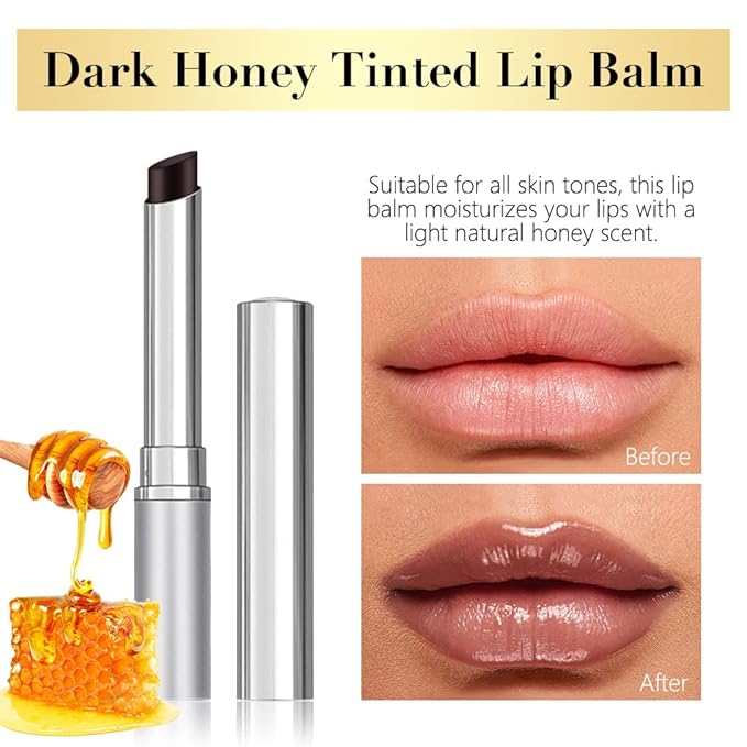 Dark Brown Honey Lipstick Tinted Butter Lip Balm for Women, Natural Sheer Moisturizing Nourishing Hydrating Brown Honey Shine Lipstick Tinted Lip Stain Gloss with a Hint of Natural Cherry Vegan