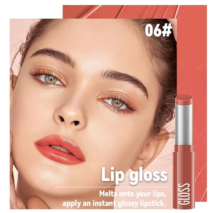 2Pc Butter Lipstick Tinted Lip Balm, Shine Moisturizing Plumper Lipstick for Women, Natural Nourishing Hydrating Lip Gloss Stain for Dry Lips, Lightweight Lip Liner Care Vegan Makeup, 06 & 07