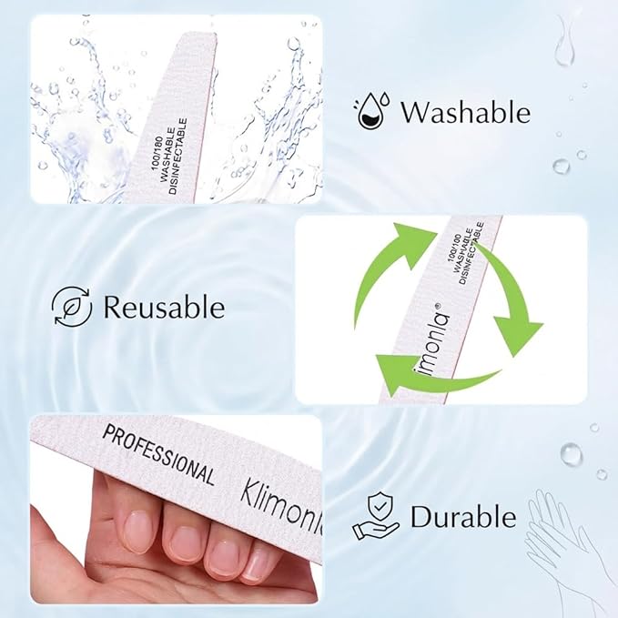 Klimonla 25pcs Professional Half Moon Nail Files Emery Board Set 180/240 Grit Dual-Grit Buffer Files for Natural & Acrylic Nails Tools Suit for Home Salon
