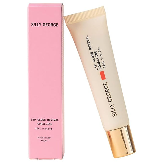 Silly George Lip Gloss Revival - Glossy Hydrating Glaze with Peptides, Shea Butter, & Moisturizing Argan, Macadamia, Babassu Oil for Dry Lips, Clean Beauty Products, Corraline, 15ml Tubes