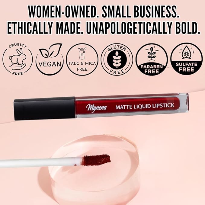 Mynena Matte Liquid Lipstick Deep Red | Long-Lasting Comfort | Smudge-Proof Transfer-Resistant | Full Coverage Non-Drying | Vegan & Cruelty-Free | All-Day Wear Lip Color | Elle
