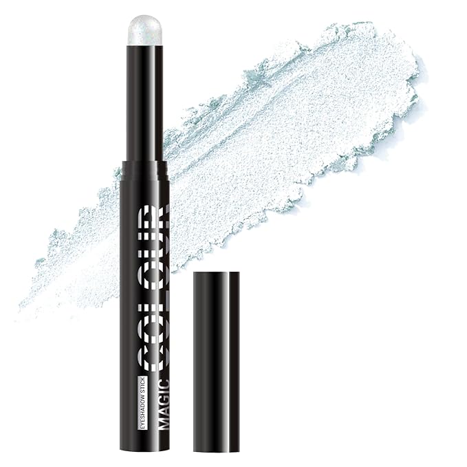 Glitter Cream Eyeshadow Stick, Blue Holographic Eye Shadow Stick, Long-Lasting and Blendable High Pigmented Single Eyeliner Makeup for Women, 19 Blue Aurora