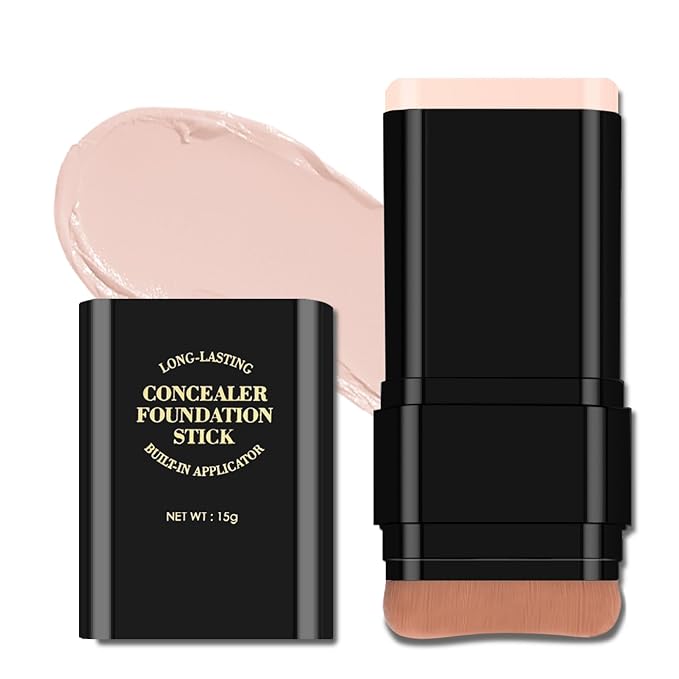 KYDA 2-in-1 Concealer Foundation Stick, Eraser Foundation Stick with Soft Brush, Creamy Smooth Base Makeup, Lightweight Brightening Contouring Concealer, Lasting Natural Matte Finish, Ivory