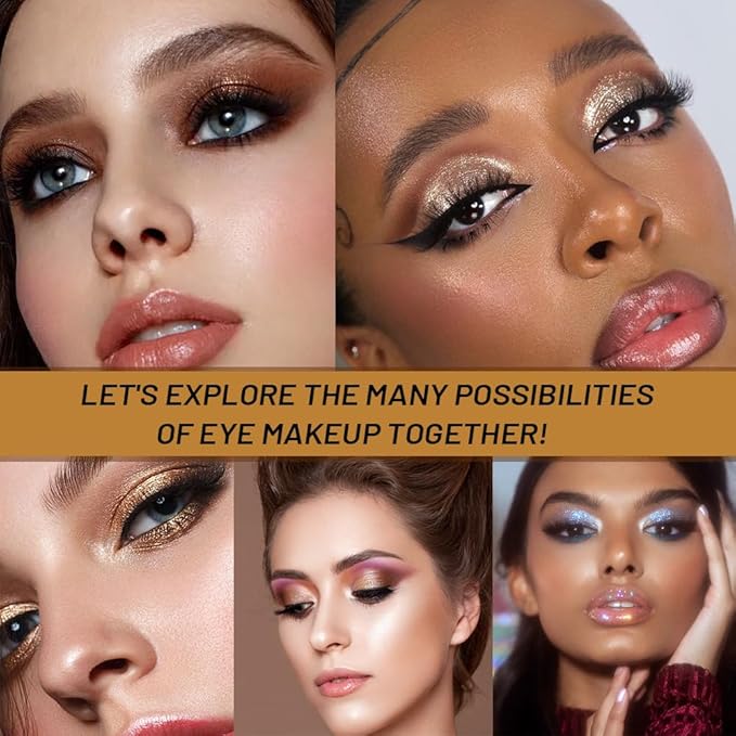 Sparkly Eyeshadow Palette for Women, Single Monochrome Eye Shadow Makeup, Shiny Pressed Cream Powder, Blendable Natural sombras para ojos, Holographic,Vegan,Travel (08-Glitter-Gold Brown)