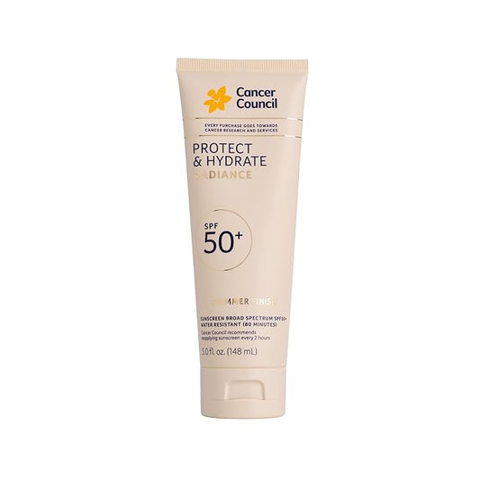 Cancer Council Protect & Hydrate Radiance Body Sunscreen SPF50+, Shimmer Finish Sun Care, Broad Spectrum UVA/UVB Sun Protection, Water Resistant, Paraben & Fragrance Free, Water Resistant, 5fl. oz.