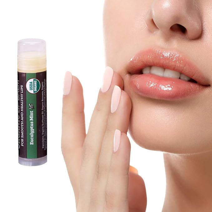 Earth's Daughter USDA Organic Lip Balm Stocking Stuffers 4-Pack Eucalyptus Mint Flavor - Beeswax, Coconut Oil, Vitamin E - Best Lip Repair Chapstick for Dry Cracked Lips.