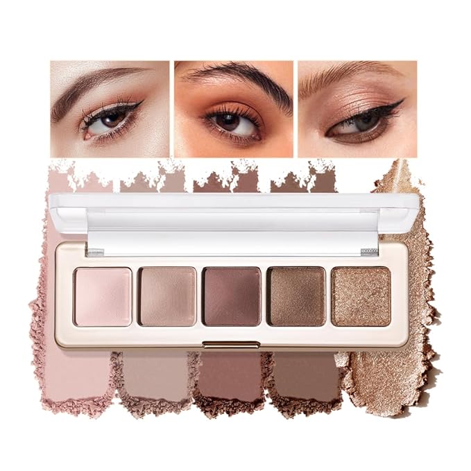4 Color Eyeshadow Palette, Matte and Shimmer Powder Makeup, Highly Pigmented Blendable Shadows, Long-Lasting Waterproof, Natural Nude Brown Pink Shades (B-3#, 1 Count (Pack of 1))