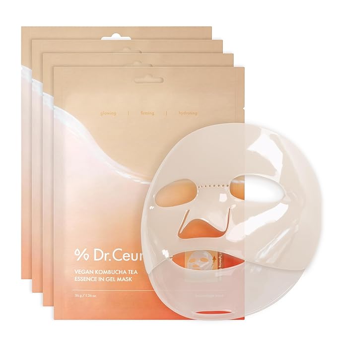 leegeehaam Dr.Ceuracle Vegan Kombucha Tea Essence in Gel Mask - Deep Hydrating Hydrogel Jelly Mask for Glass Glow Skin, Korean Skincare Face Mask (4 Counts (Pack of 1))
