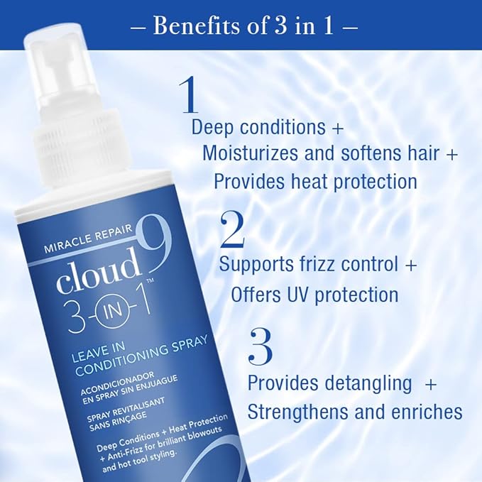 Cloud 9 Miracle Repair 3-in-1 Heat Protectant and Leave-In Conditioning Spray for Brilliant Blowouts and Anti-Frizz Hair