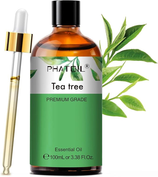 PHATOIL Pure Tea Tree Essential Oil, 100% Pure Therapeutic Grade Premium Oil for Hair Care, Nail Care, Skin Care, Aromatherapy 3.38Fl Oz