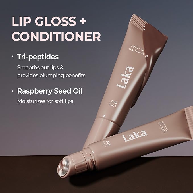 Laka Fruity Lip Glotioner, 10ml/0.33 fl.oz, Lip Gloss with High Shine Vivid Colors, Jelly tip for Hygienic & Easy Application, Plumping Conditioner, Vegan, K-Beauty (#707 Tweed)